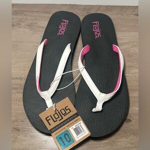 NEW Flojos White/black/pink Flip Flops Thong‎ Women's Sandals Size 10 NWT.
